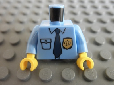 Lego New White Minifigure Torso Police Shirt Black Tie Silver Badge Black Belt